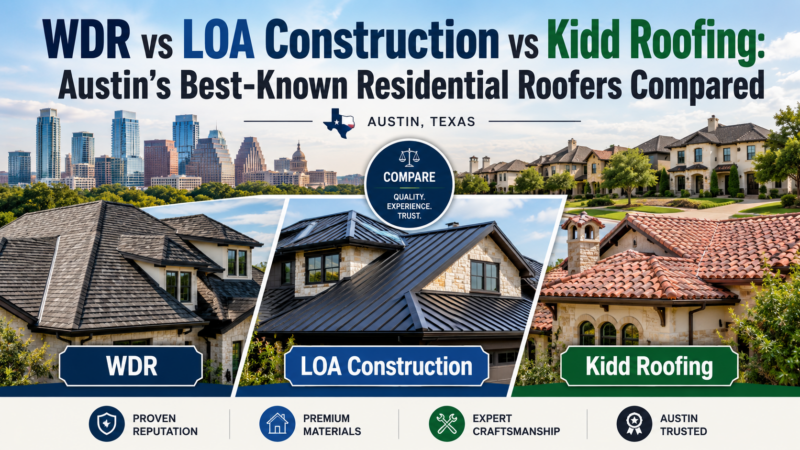 WDR vs LOA Construction vs Kidd Roofing: Austin’s Best-Known Residential Roofers
Compared (2026)